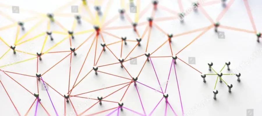 Picture of a series of pins all connected with elastic