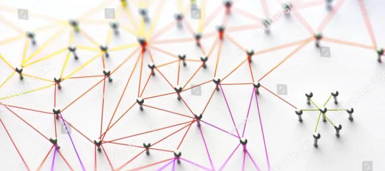 Picture of a series of pins all connected with elastic